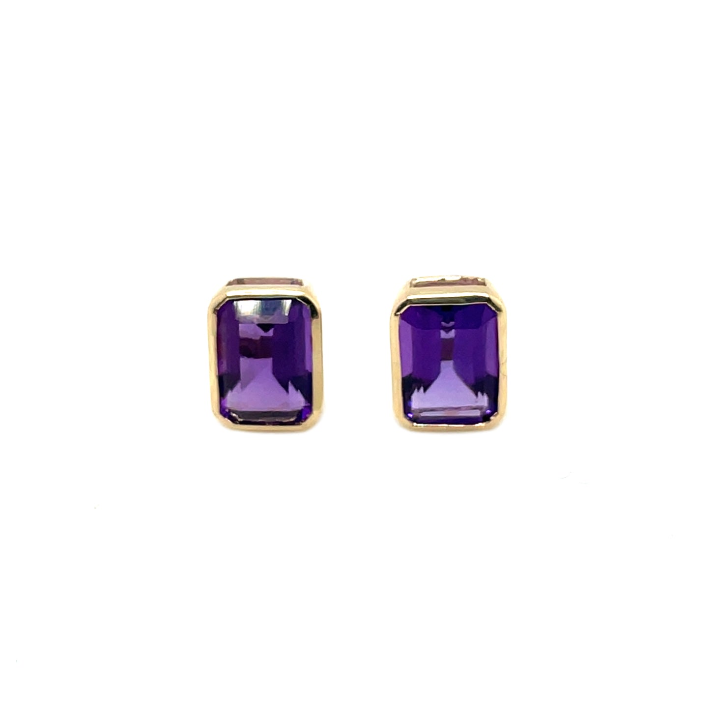 9ct Yellow Gold Octagonal Amethyst Rubover Stud Earrings