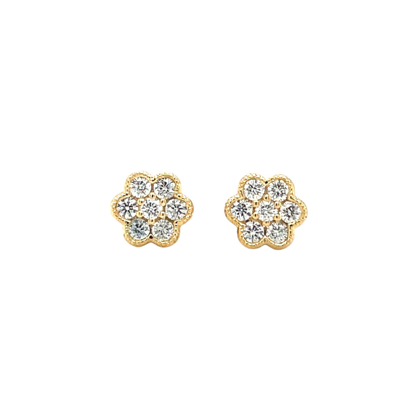 18ct Yellow Gold Diamond Flower Cluster Stud Earrings