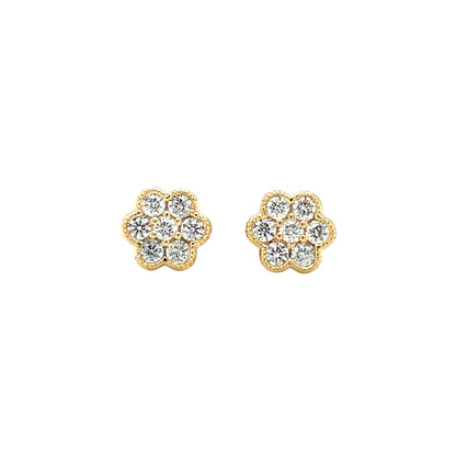18ct Yellow Gold Diamond Flower Cluster Stud Earrings