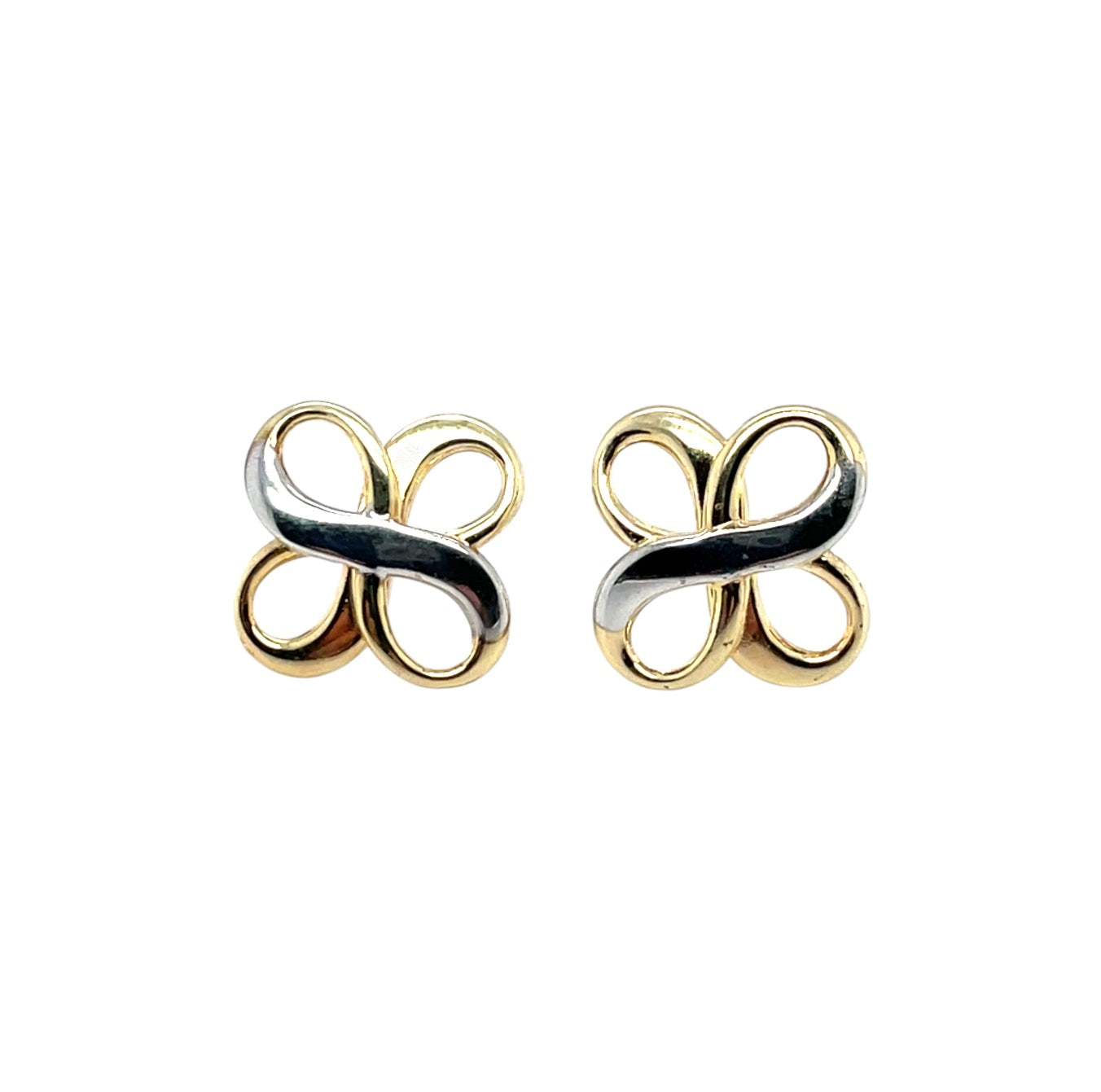 9ct White & Yellow Gold Double Infinity Stud Earrings