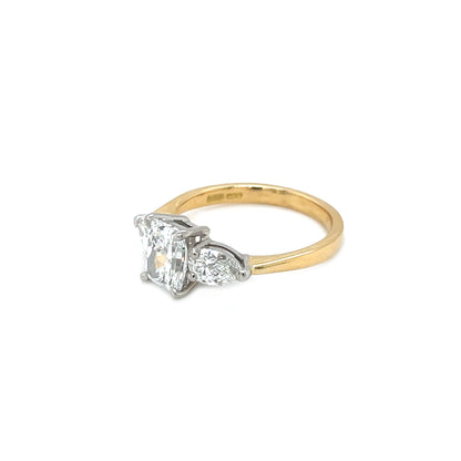 18ct Yellow Gold & Platinum Radiant & Pear Cut Diamond Trilogy Ring (M)