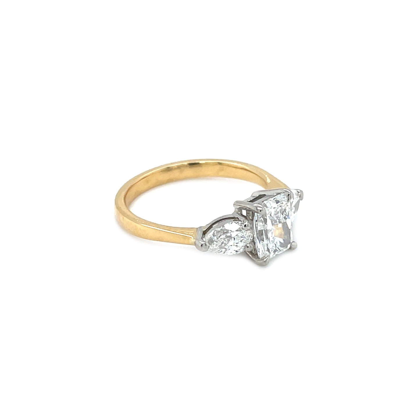 18ct Yellow Gold & Platinum Radiant & Pear Cut Diamond Trilogy Ring (M)
