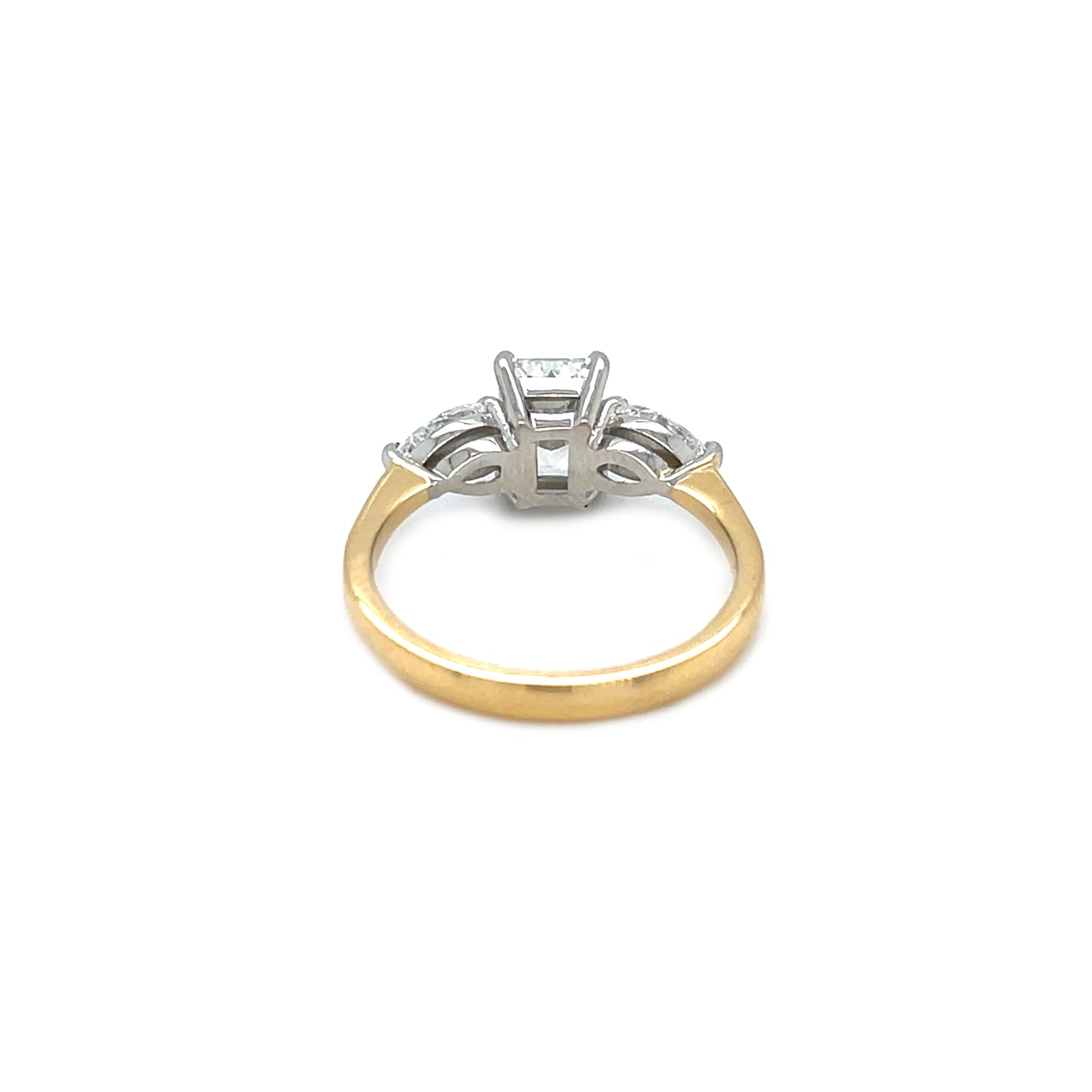 18ct Yellow Gold & Platinum Radiant & Pear Cut Diamond Trilogy Ring (M)
