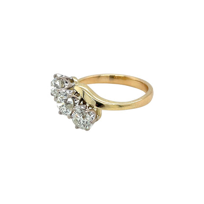 18ct Yellow & White Gold Three Stone Twist Diamond Ring (N)