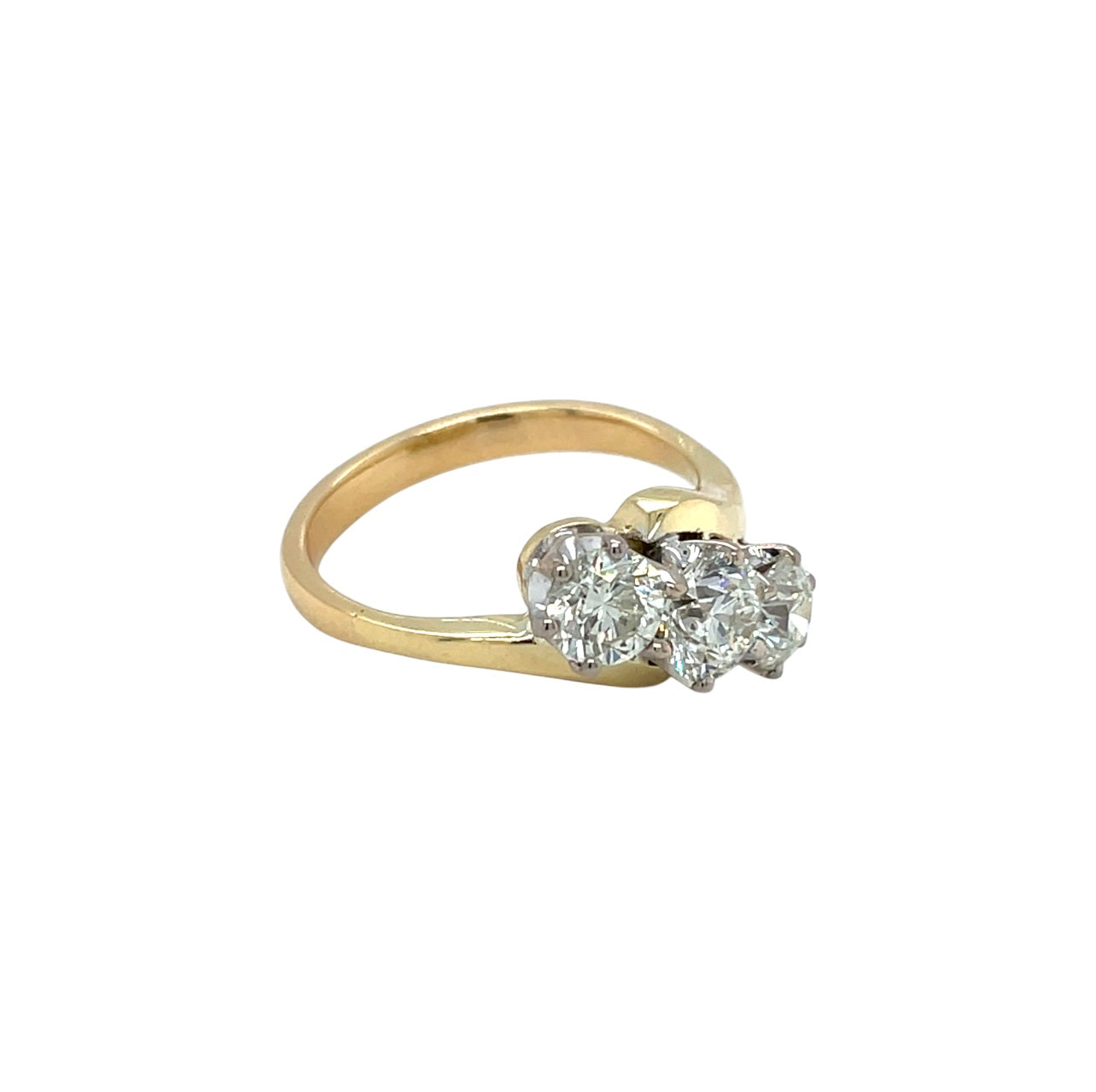 18ct Yellow & White Gold Three Stone Twist Diamond Ring (N)