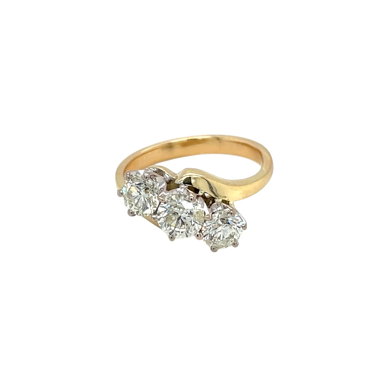 18ct Yellow & White Gold Three Stone Twist Diamond Ring (N)