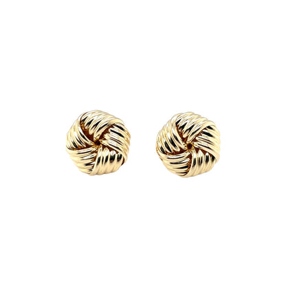 9ct Yellow Gold Ribbed Swirl Knot Stud Earrings