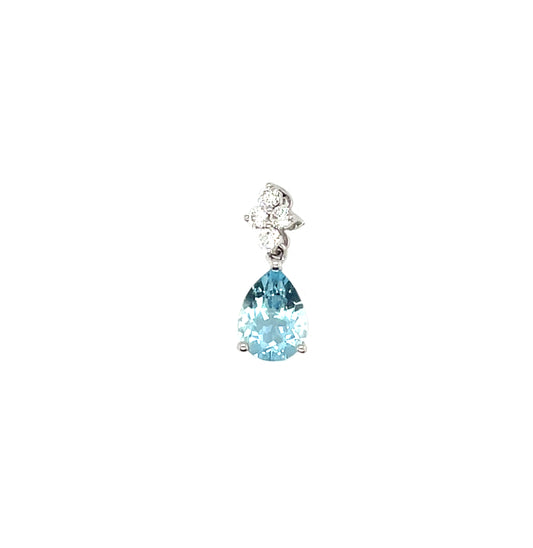18ct White Gold Aquamarine & Diamond Pear Drop Pendant