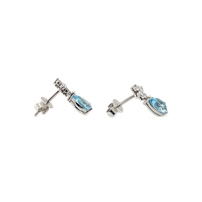 18ct White Gold Aquamarine & Diamond Drop Stud Earrings