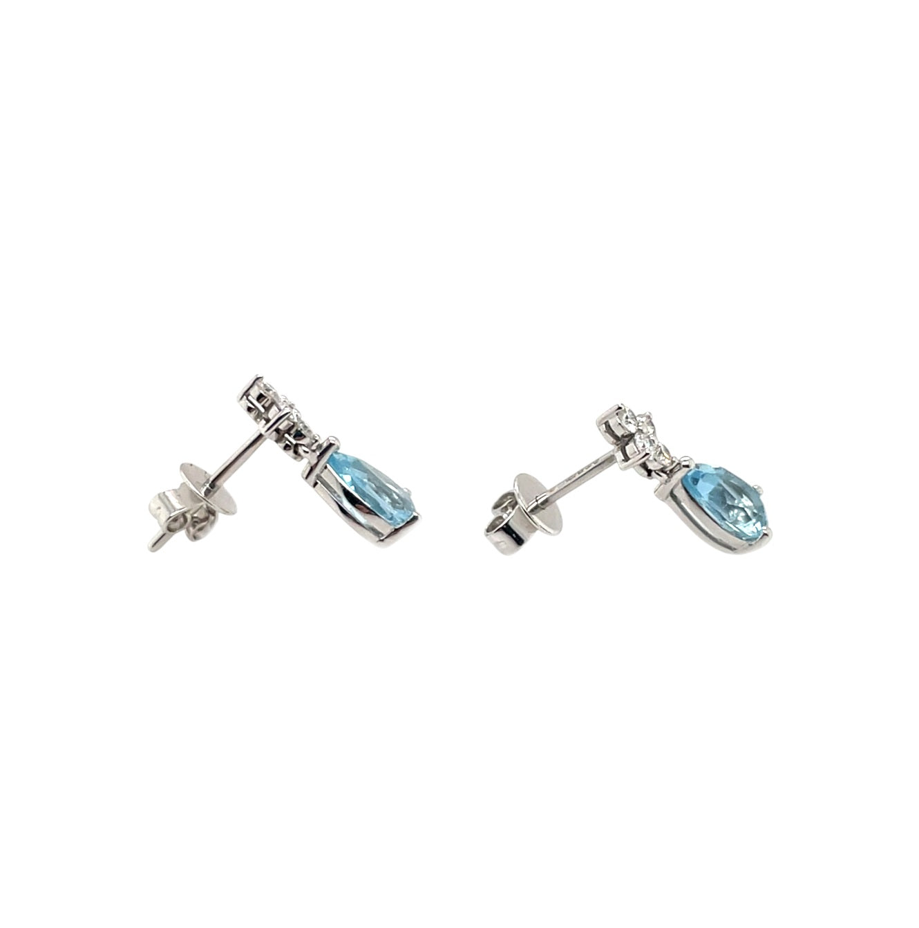 18ct White Gold Aquamarine & Diamond Drop Stud Earrings