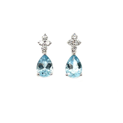 18ct White Gold Aquamarine & Diamond Drop Stud Earrings
