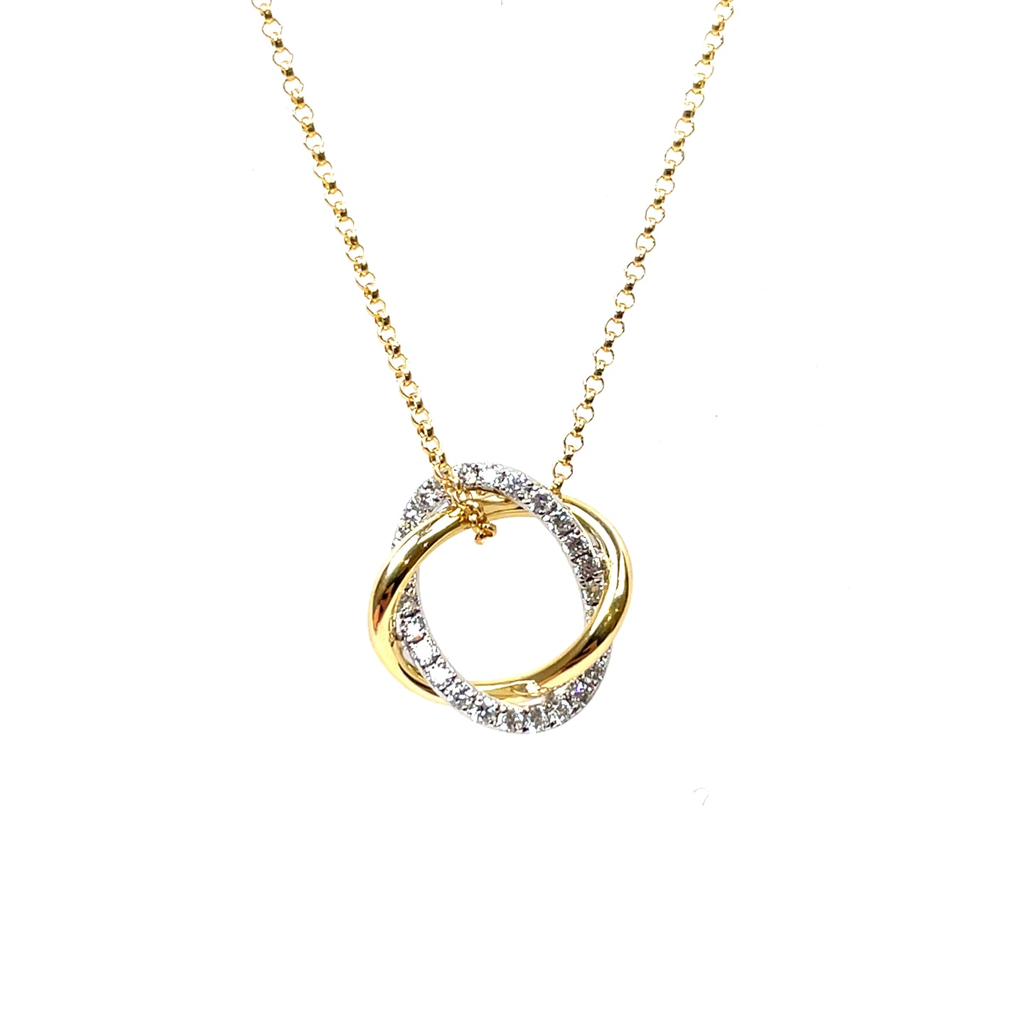 18ct Yellow & White Gold Atom Diamond Pendant & Chain (18")