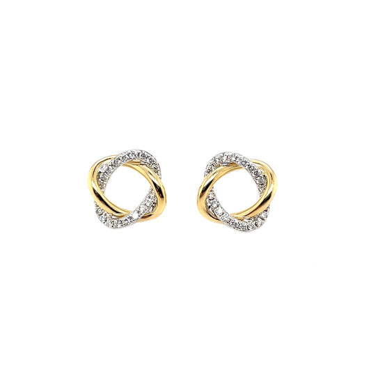 18ct Yellow & White Gold Diamond Set Atom Stud Earrings