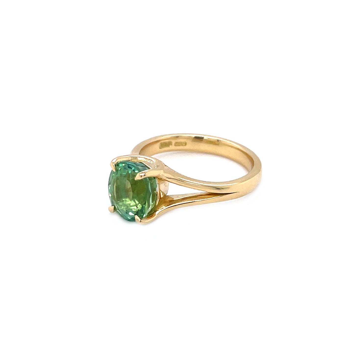 18ct Yellow Gold Oval Green Tourmaline Solitaire Ring (K)