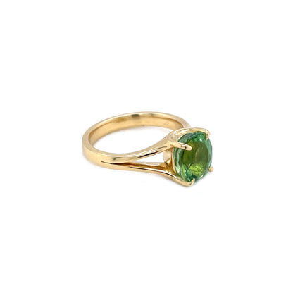 18ct Yellow Gold Oval Green Tourmaline Solitaire Ring (K)