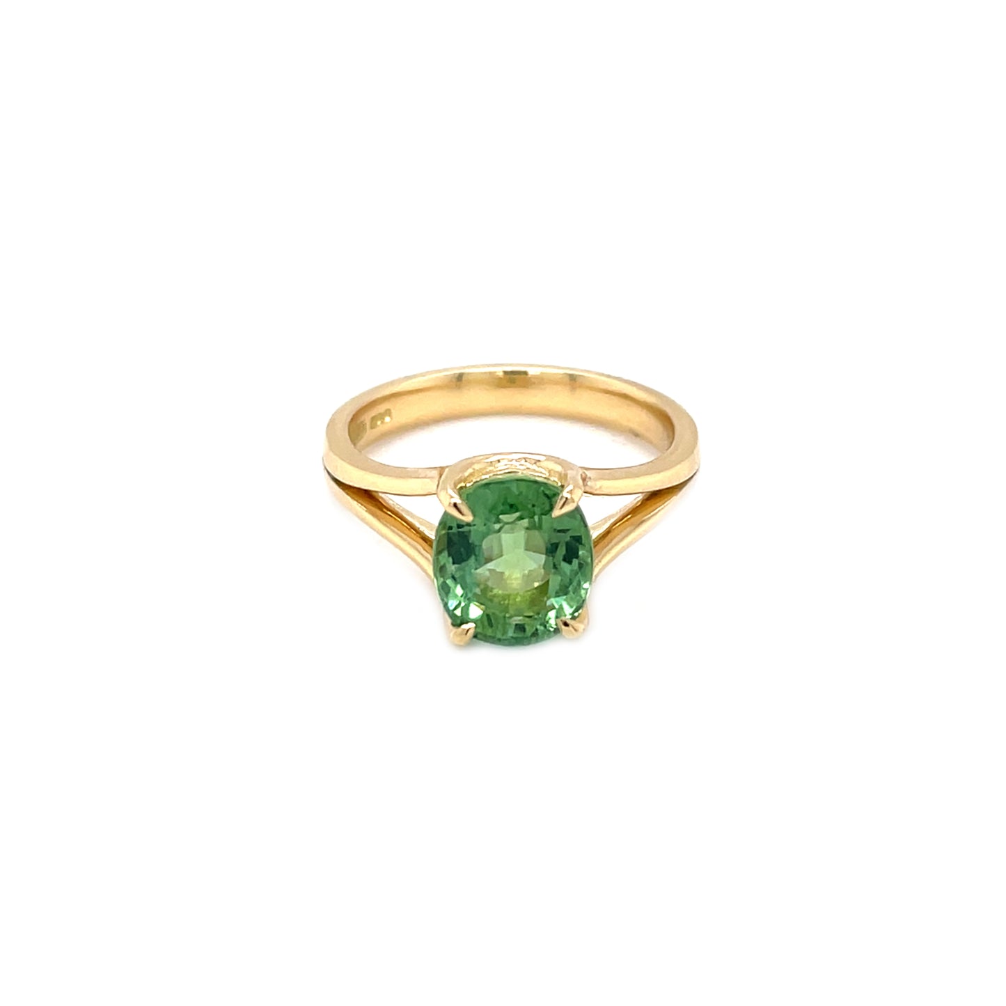 18ct Yellow Gold Oval Green Tourmaline Solitaire Ring (K)