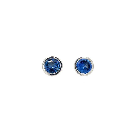 18ct White Gold Martini-Set Blue Sapphire Stud Earrings