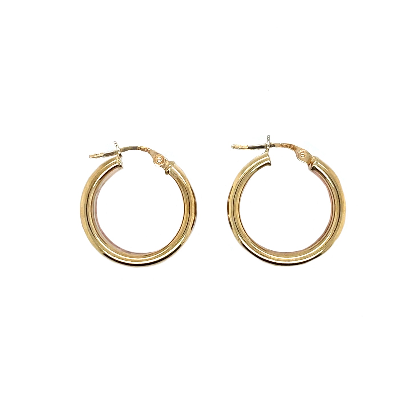 9ct Yellow, White & Rose Gold Triple-Tone Hoop Earrings