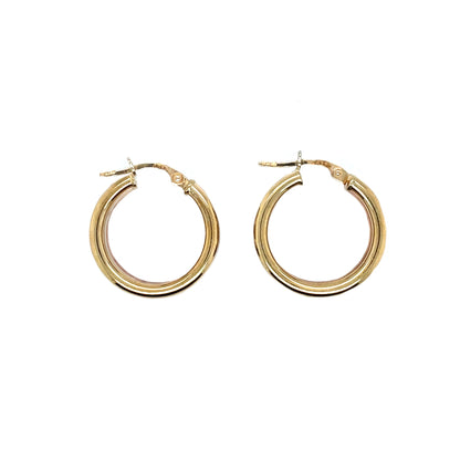9ct Yellow, White & Rose Gold Triple-Tone Hoop Earrings