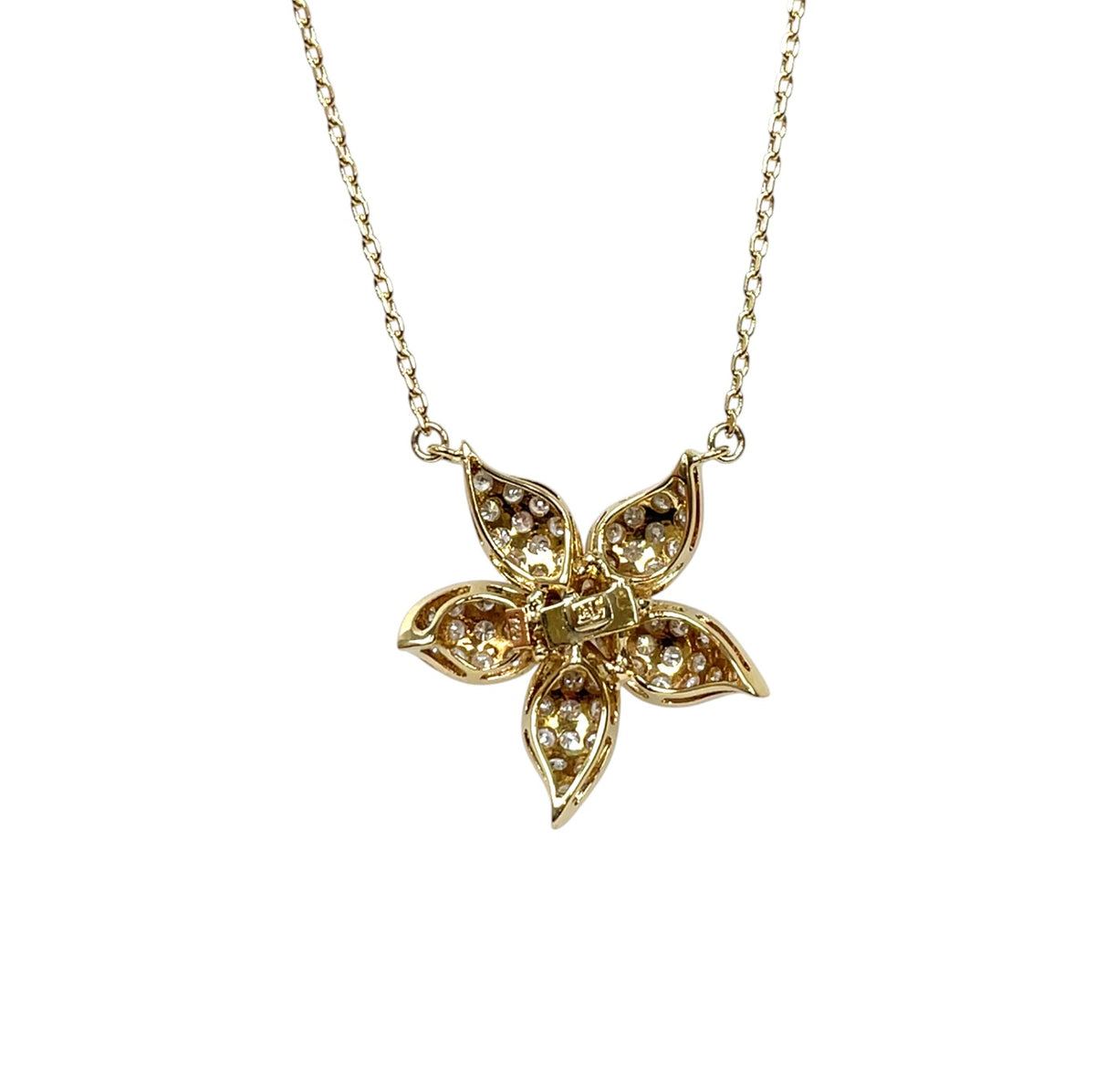 18ct Yellow Gold Diamond Flower Pendant & Chain (17–19")