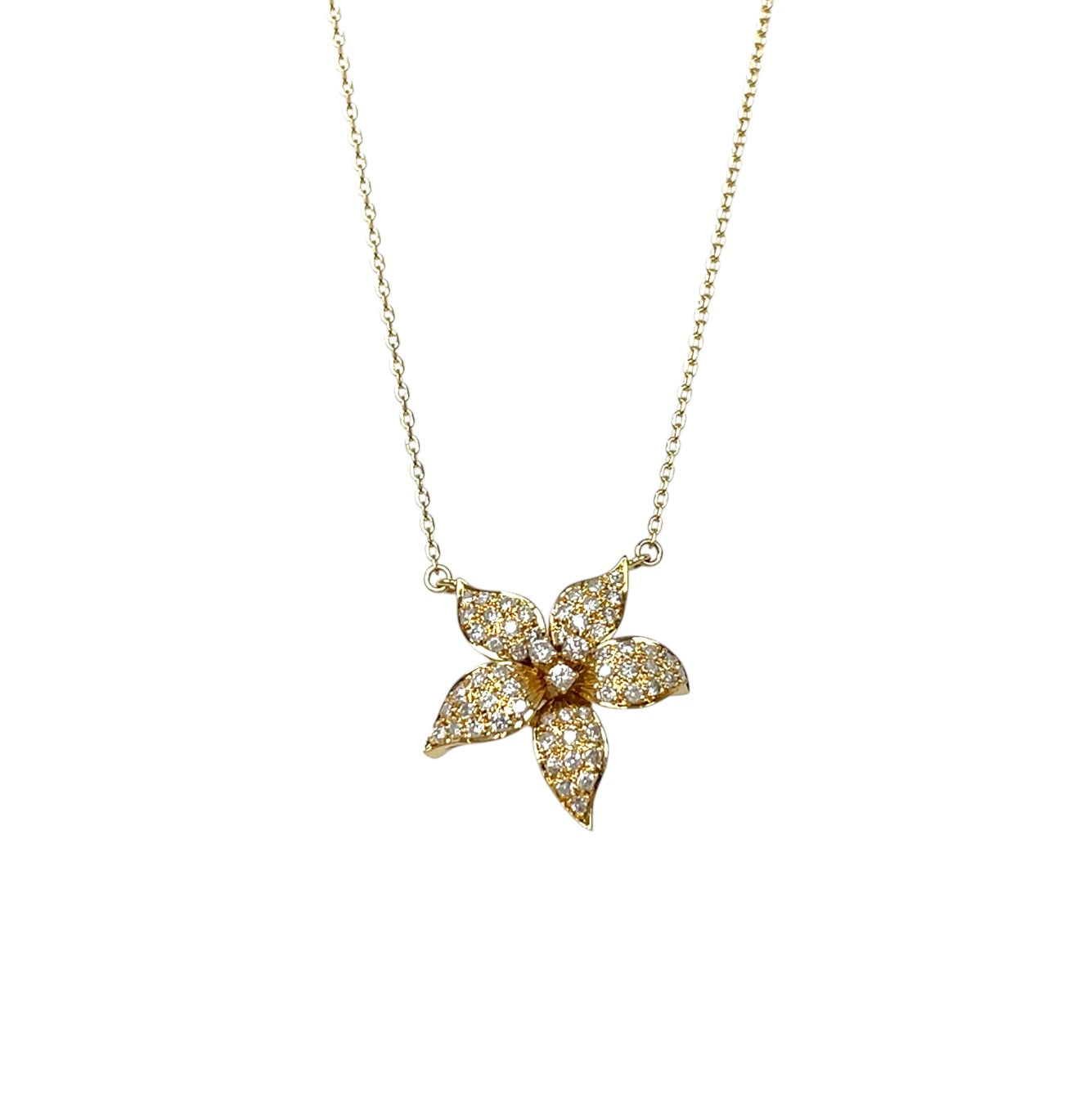 18ct Yellow Gold Diamond Flower Pendant & Chain (17–19")