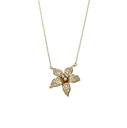 18ct Yellow Gold Diamond Flower Pendant & Chain (17–19")