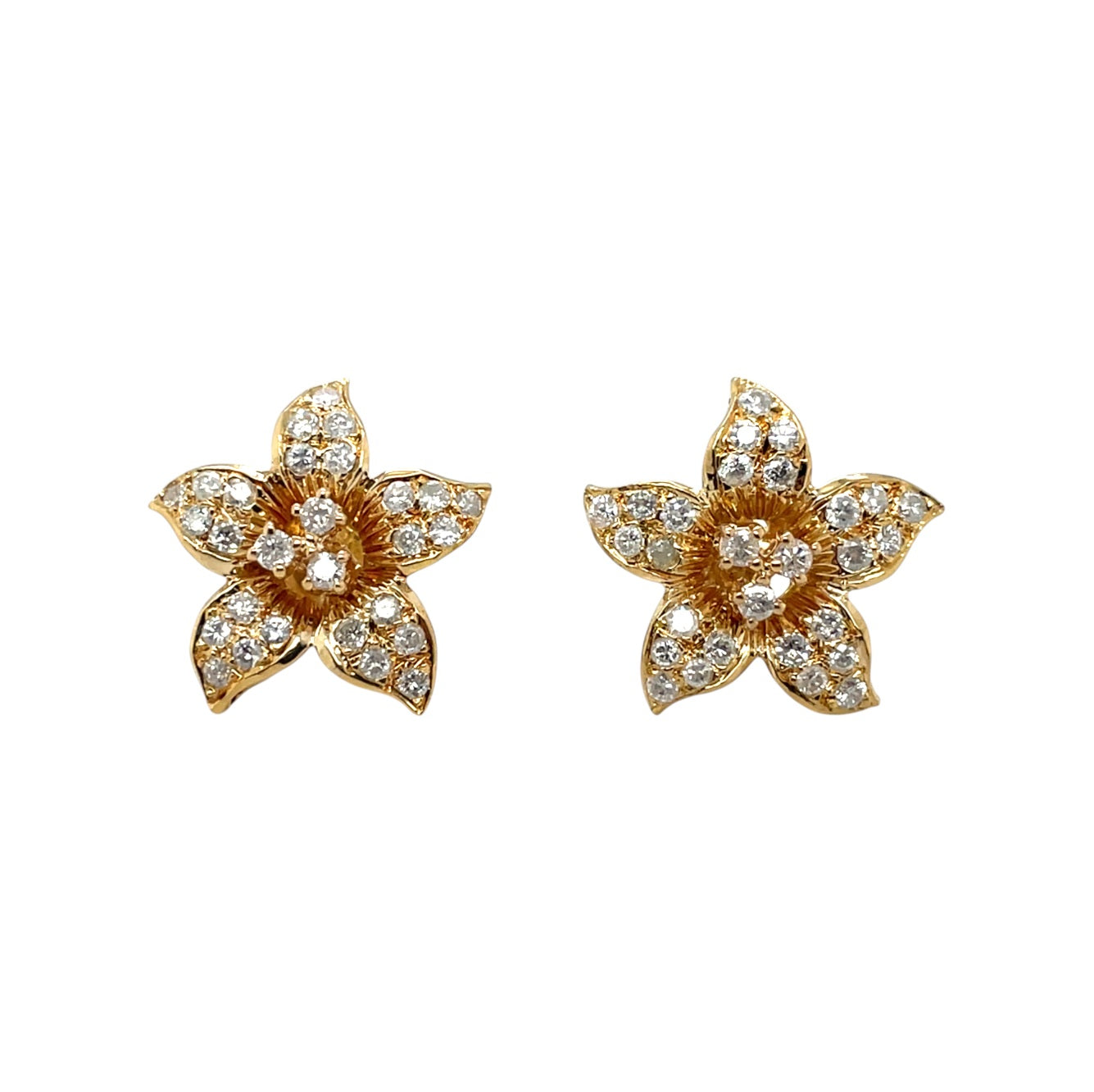 18ct Yellow Gold Diamond Flower Stud Earrings