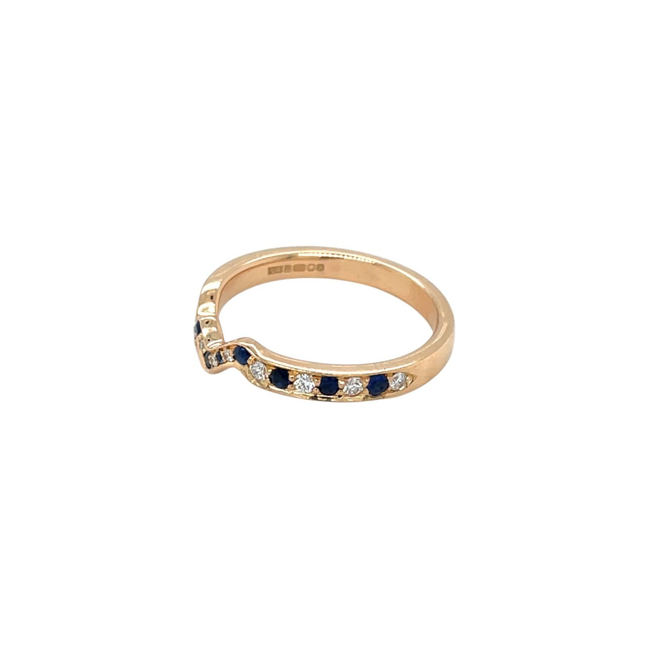 18ct Rose Gold Sapphire & Diamond Unusual Shaped Eternity Style Ring (L)