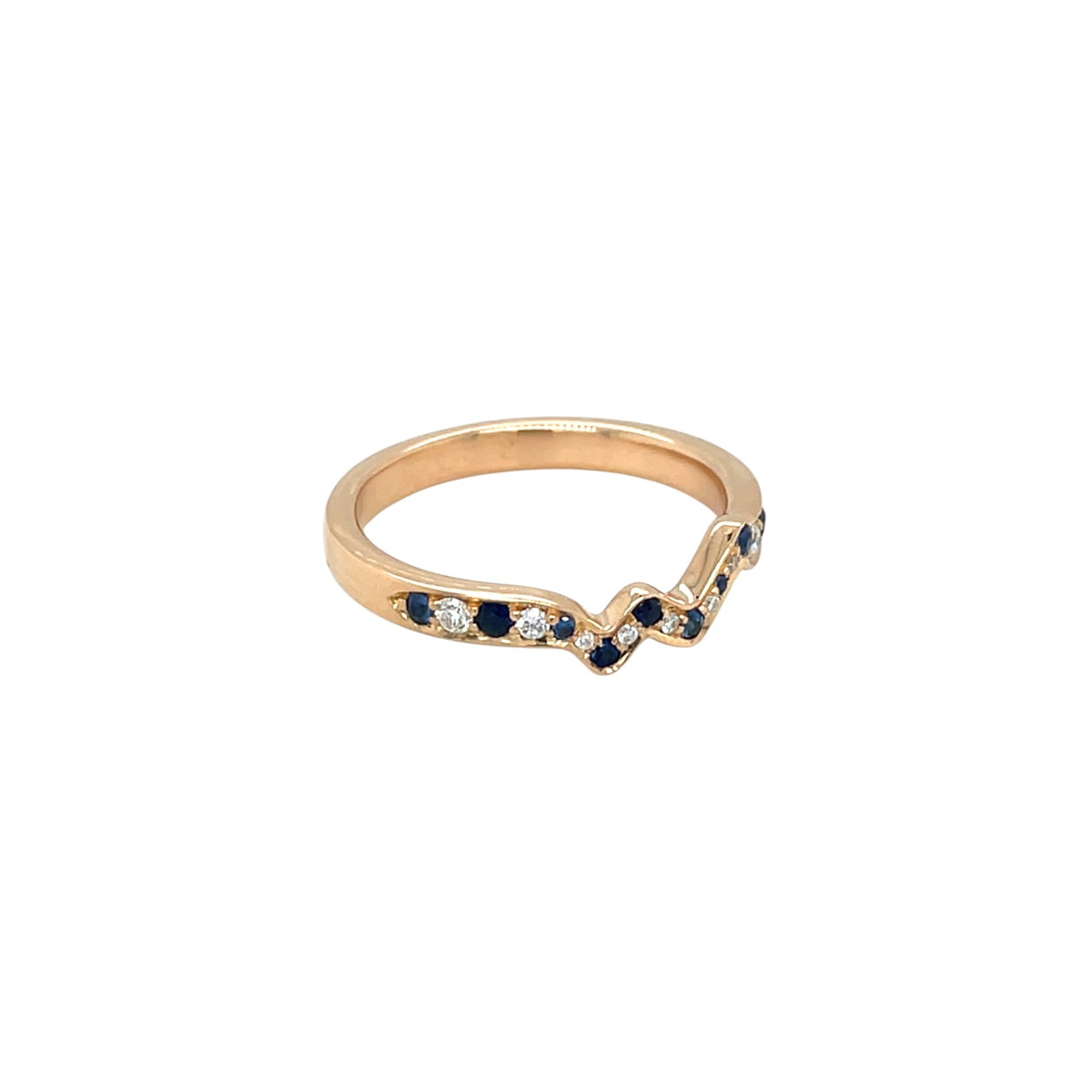 18ct Rose Gold Sapphire & Diamond Wave Half-Set Eternity Ring (L)