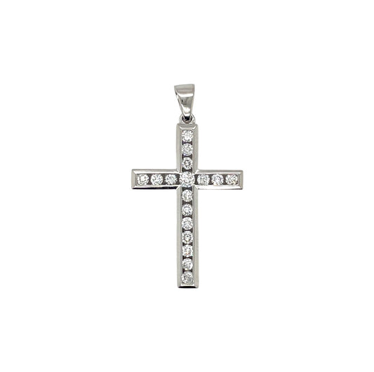 18ct White Gold Diamond Cross Pendant