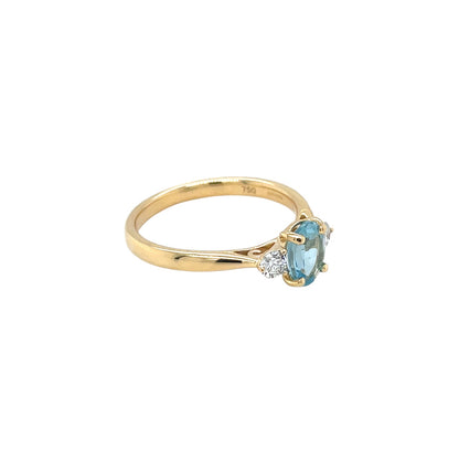 18ct Yellow Gold Aquamarine & Diamond Three Stone Ring (N)