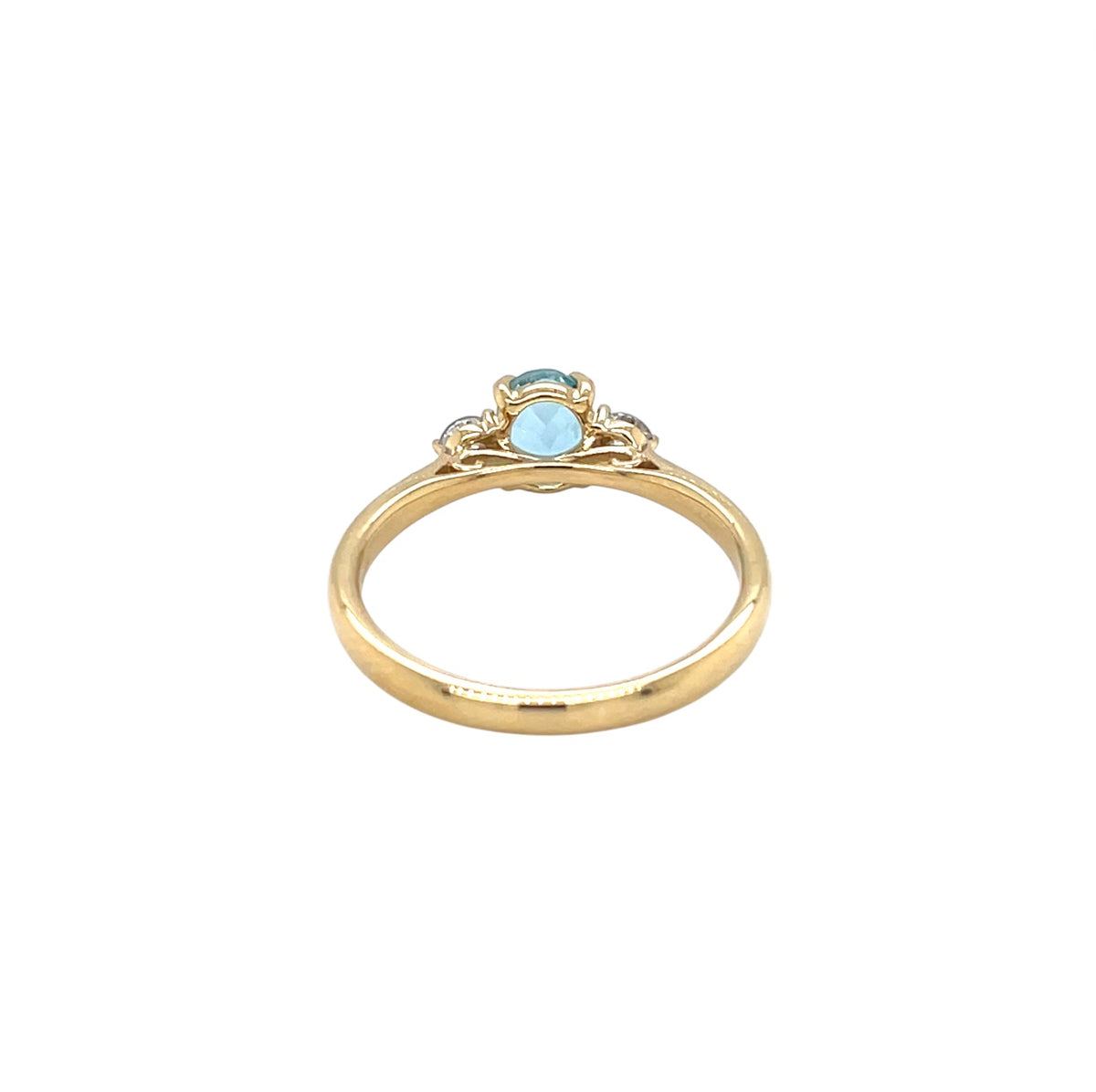 18ct Yellow Gold Aquamarine & Diamond Three Stone Ring (N)