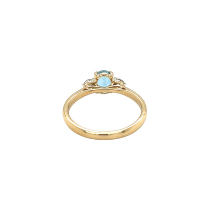 18ct Yellow Gold Aquamarine & Diamond Three Stone Ring (N)