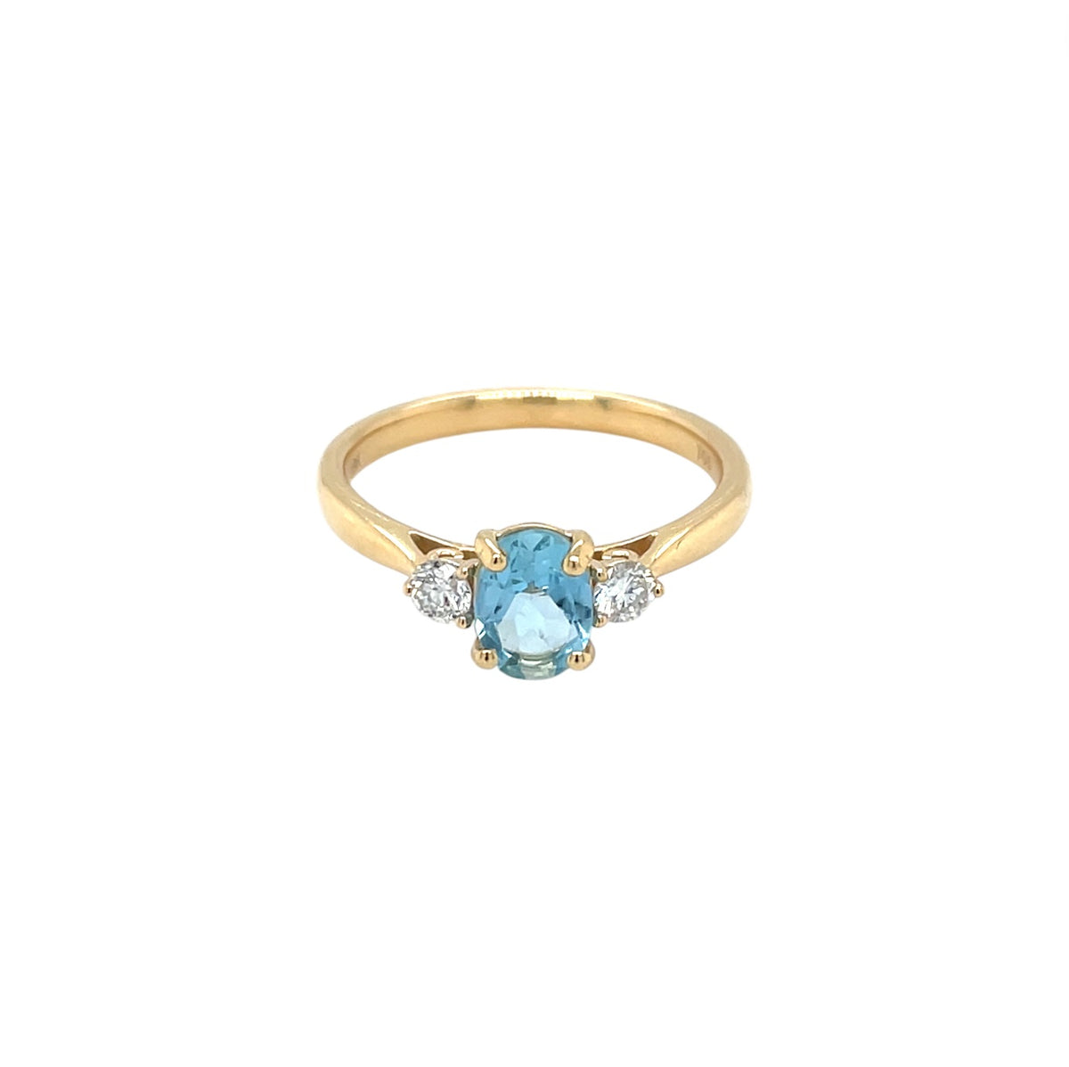 18ct Yellow Gold Aquamarine & Diamond Three Stone Ring (N)