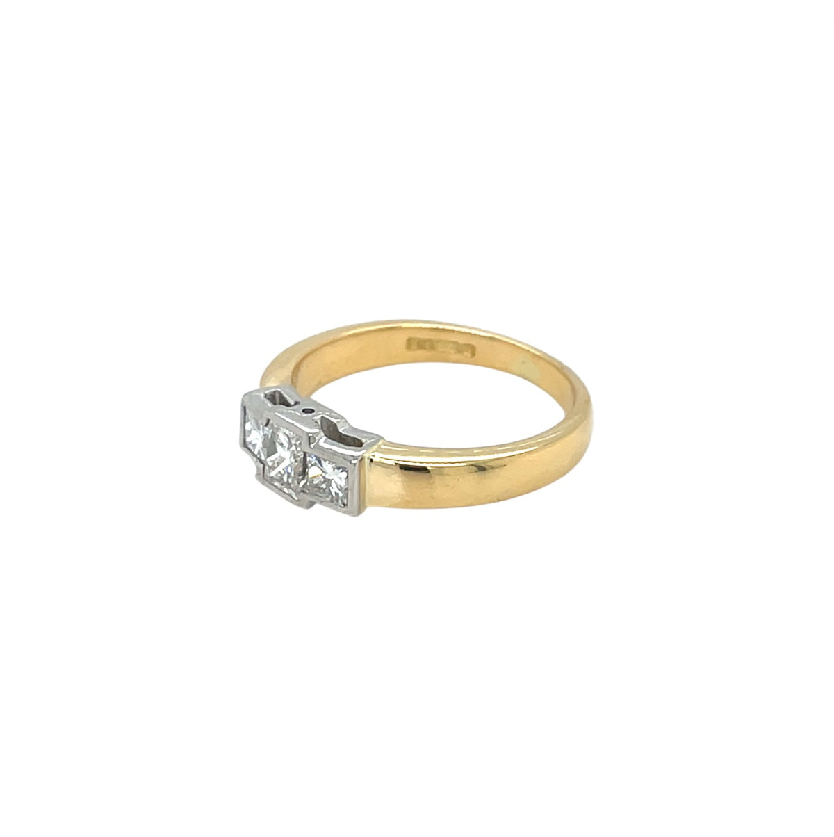 18ct Yellow Gold Radiant & Princess Cut Three Stone Diamond Ring (I)