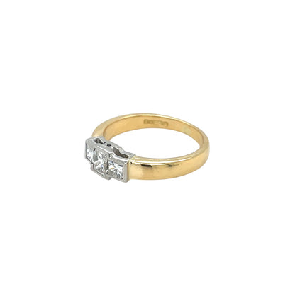18ct Yellow Gold Radiant & Princess Cut Three Stone Diamond Ring (I)