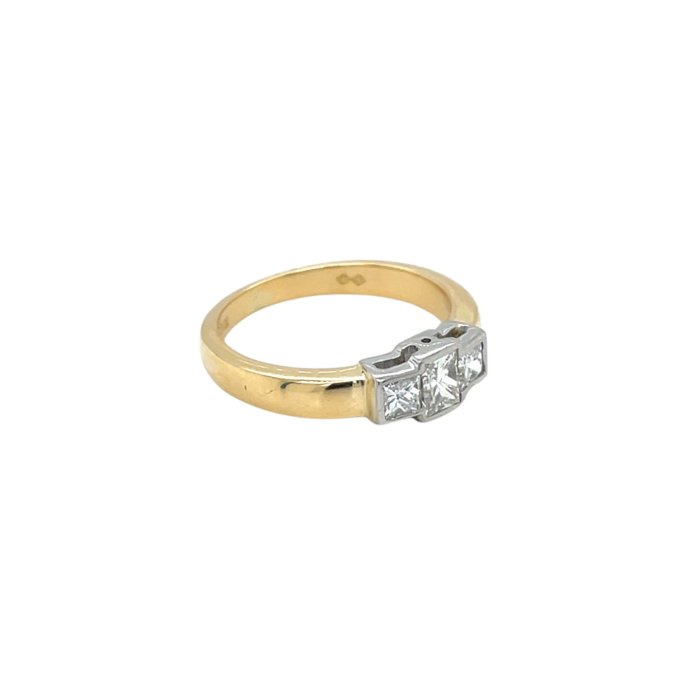 18ct Yellow Gold Radiant & Princess Cut Three Stone Diamond Ring (I)