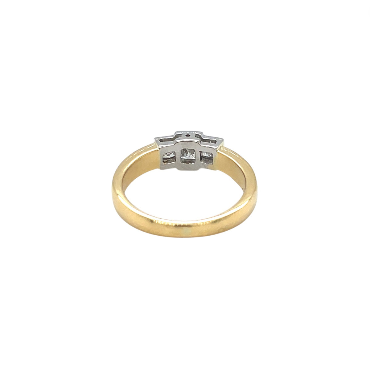 18ct Yellow Gold Radiant & Princess Cut Three Stone Diamond Ring (I)