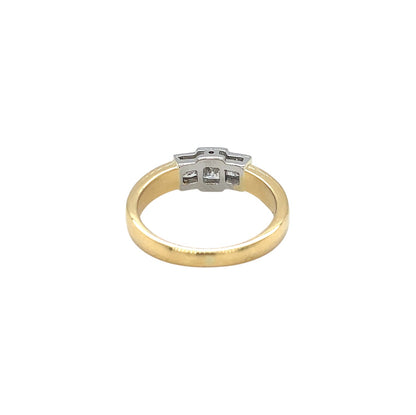18ct Yellow Gold Radiant & Princess Cut Three Stone Diamond Ring (I)