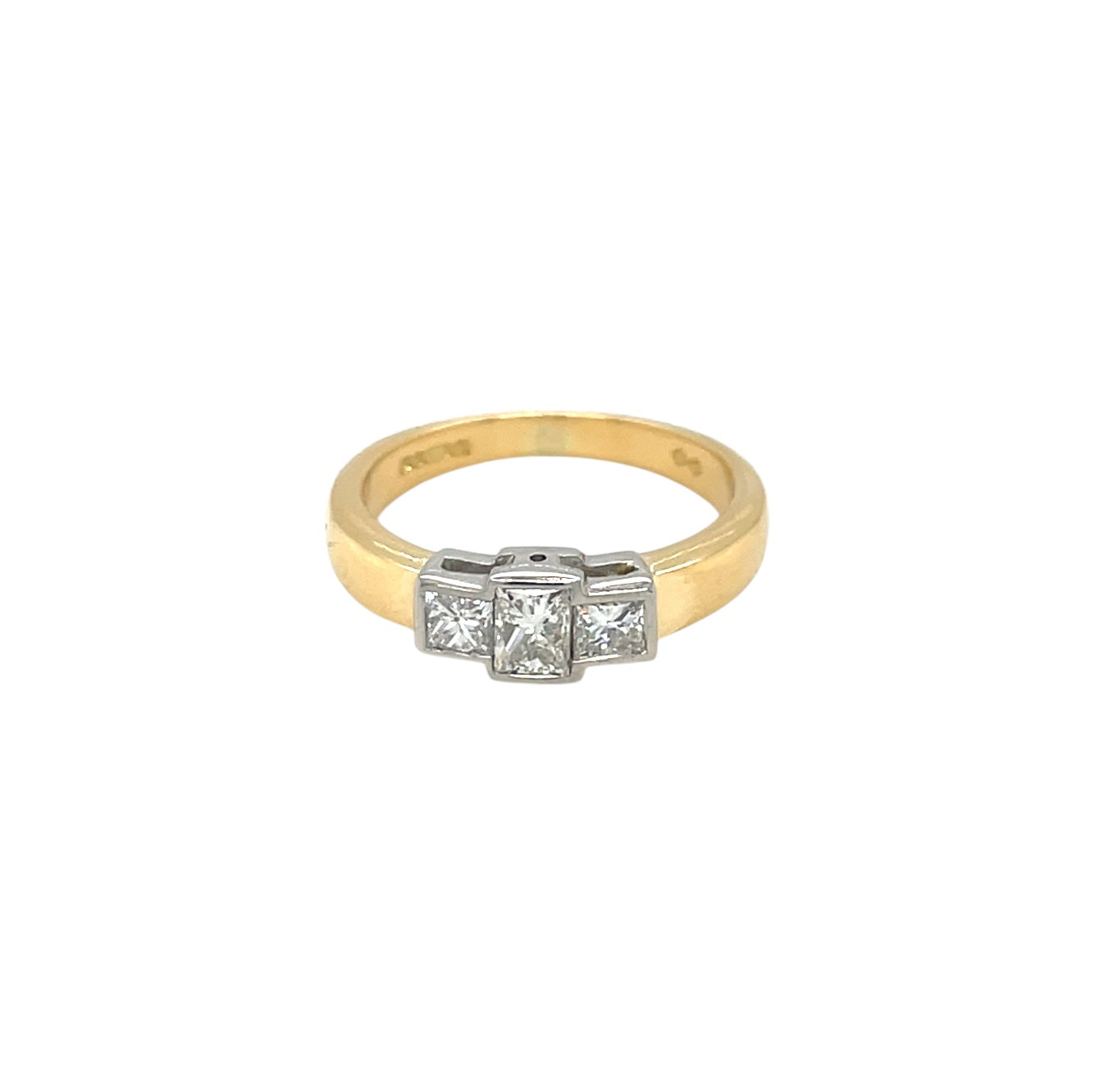 18ct Yellow Gold Radiant & Princess Cut Three Stone Diamond Ring (I)