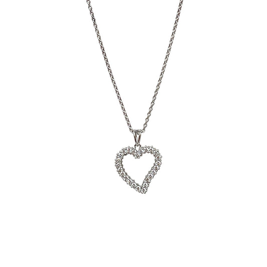 18ct White Gold Diamond Set Heart Pendant & Chain (16")