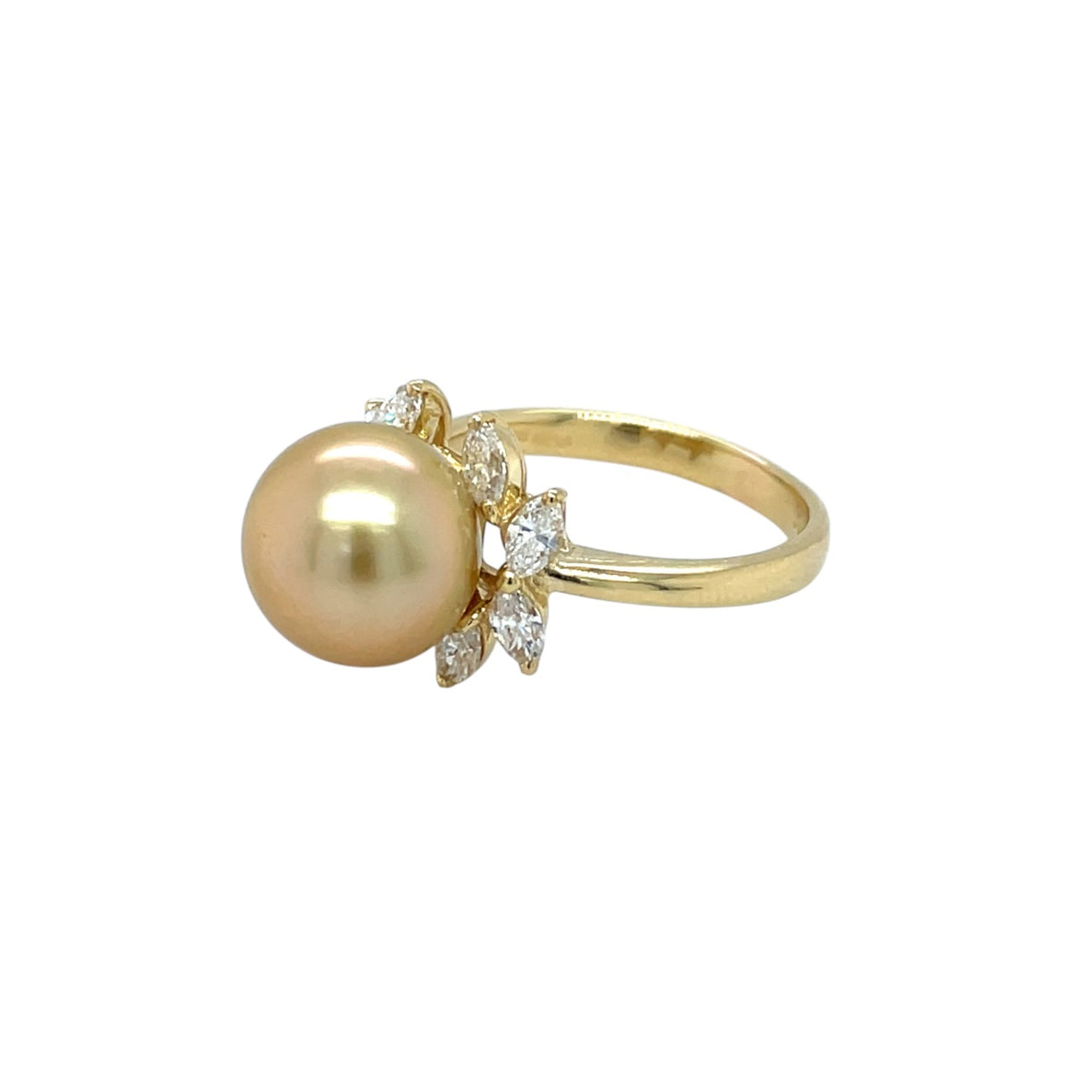 18ct Yellow Gold Golden South Sea Pearl & Diamond Ring (M)