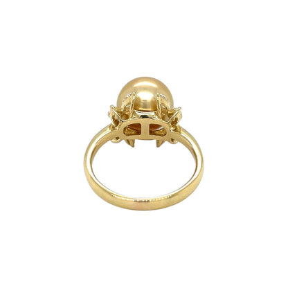 18ct Yellow Gold Golden South Sea Pearl & Diamond Ring (M)