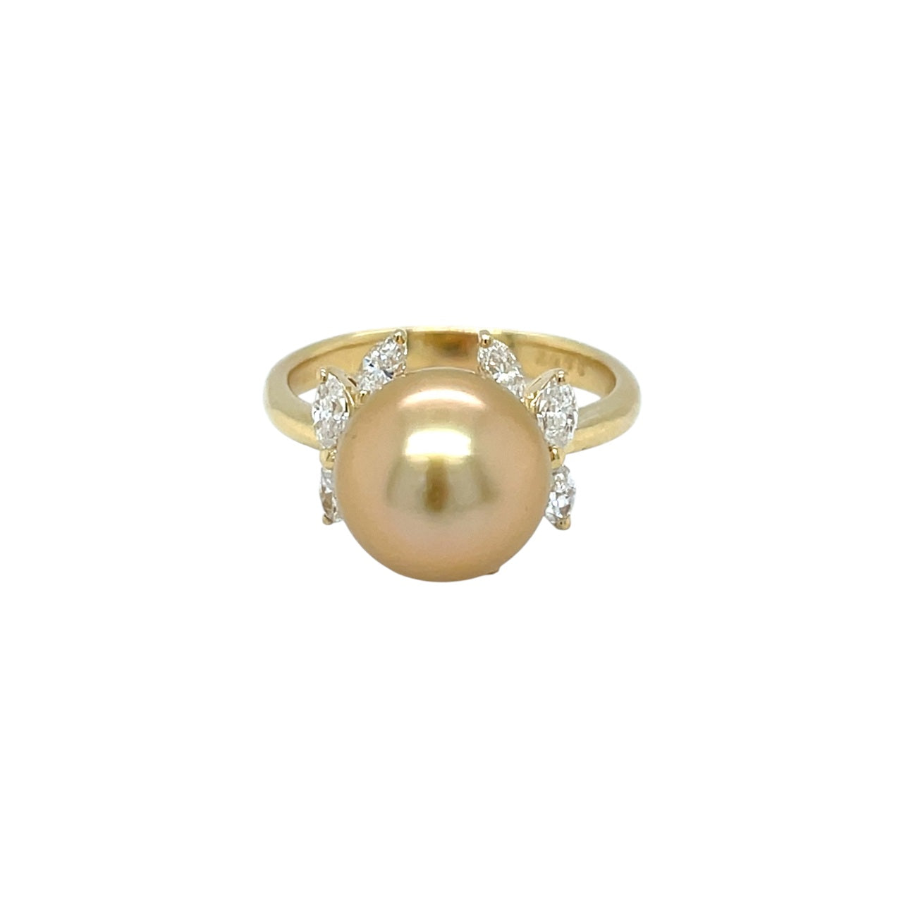 18ct Yellow Gold Golden South Sea Pearl & Diamond Ring (M)
