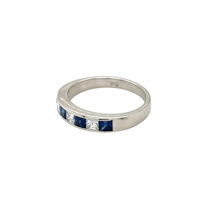 18ct White Gold Sapphire & Diamond Princess Cut Half-Set Eternity Ring (N)