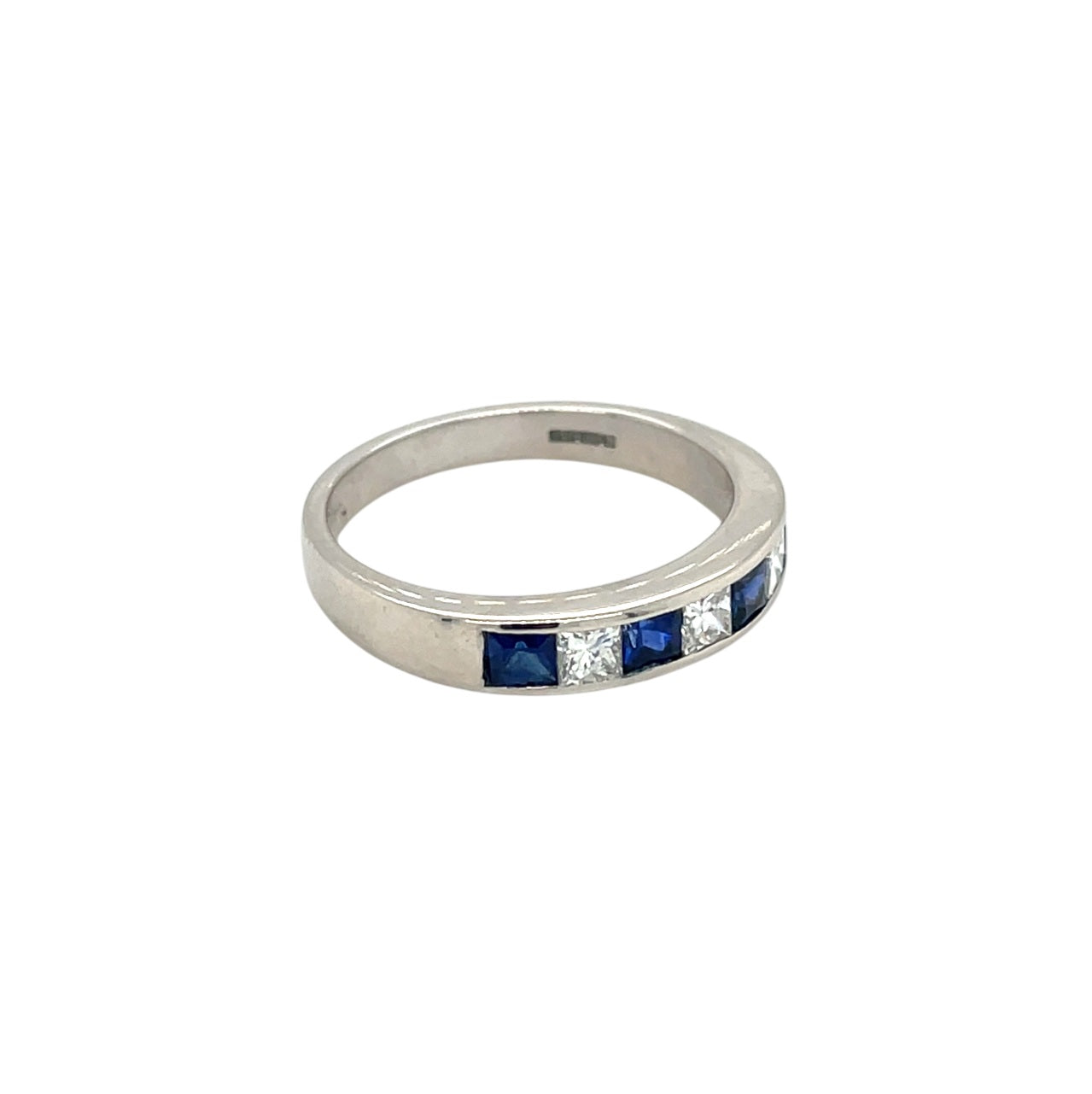 18ct White Gold Sapphire & Diamond Princess Cut Eternity Band (N)