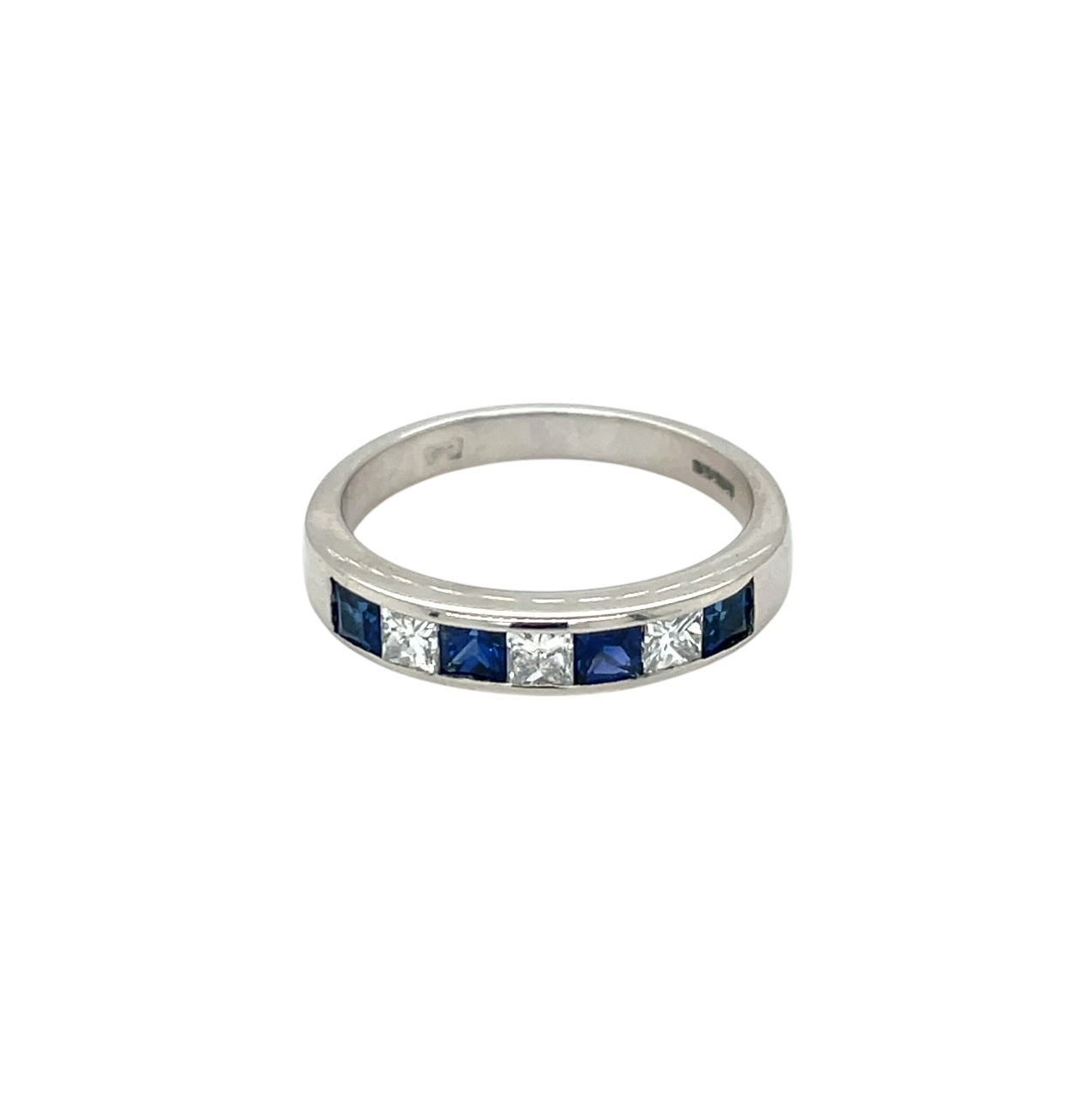18ct White Gold Sapphire & Diamond Princess Cut Eternity Band (N)