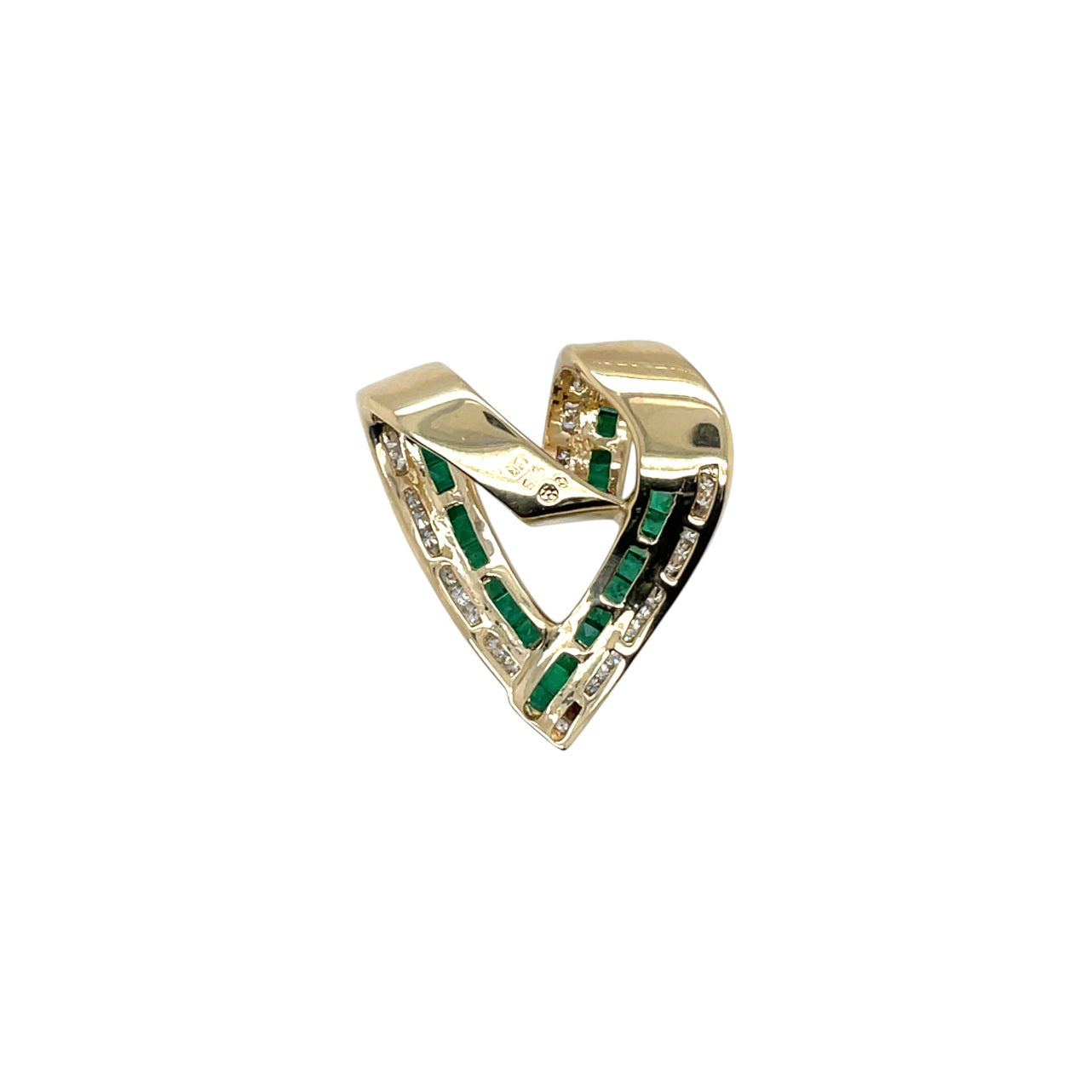 14ct Yellow Gold Emerald & Diamond Heart Pendant