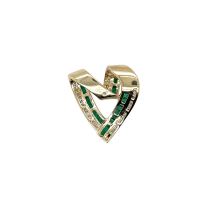14ct Yellow Gold Emerald & Diamond Heart Pendant