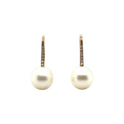 18ct Yellow Gold Pearl & Diamond Shepherd Hook Earrings